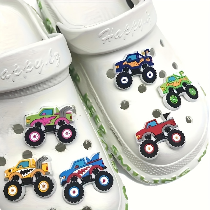 

12-pack Monster Truck Shoe Charms For Crocs, Pvc Cartoon Vehicle Decoration Accessories For Clogs Sandals, Unisex Shoe Decorations For Parties And Gifts