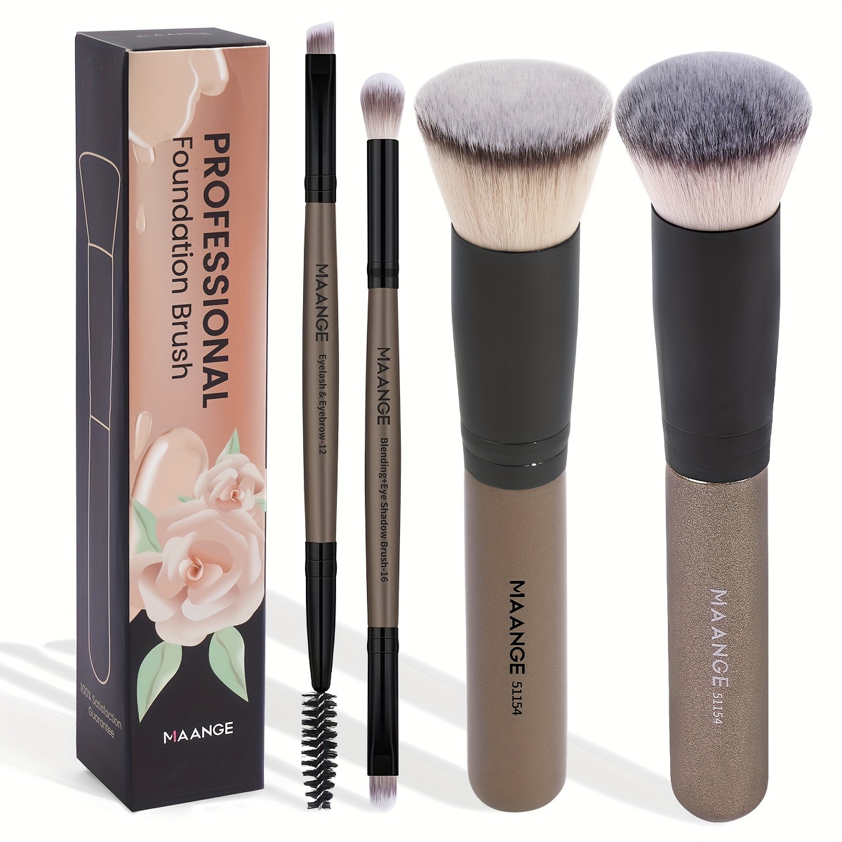 Image of Maange 4pcs Face , Foundation Brush, Blush Brush, Eyeliner Brush, Eyebrow Brush, Mascara Brush, Soft Bristles, Professional Makeup Brush Tools, Travel Portable, Holiday Gift For Women