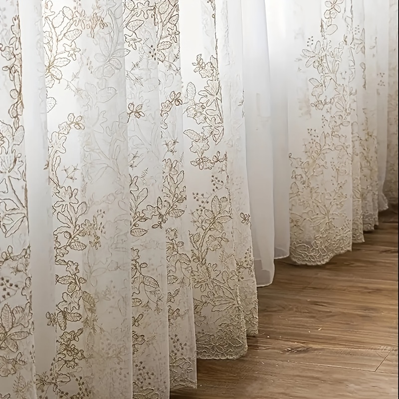 TEMU 1pc Semi-transparent Embroidered Sheer Curtain, European Style, Transparent Curtains For Living Room And Bedroom, Pocket Rod Window For Home