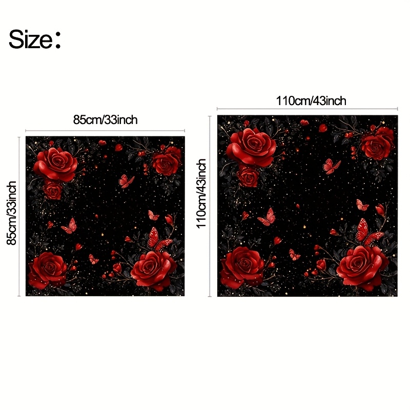 1pc Elegant Red Roses Square Tablecloth - Black Background With, Machine- Table Cover Suitable, Dining Table, Holiday Party Decor - - & Table For Indoor Events