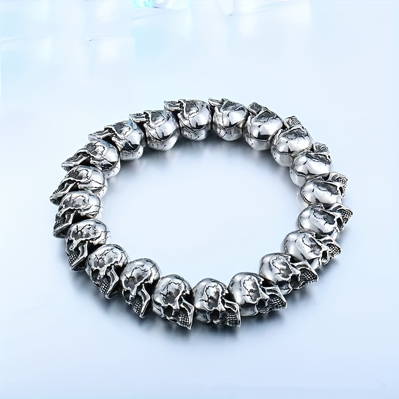 TEMU Punk Style Heavy Dark Skull Solid Beads Men's Bracelet Retro 's And Women's Bracelets Gift
