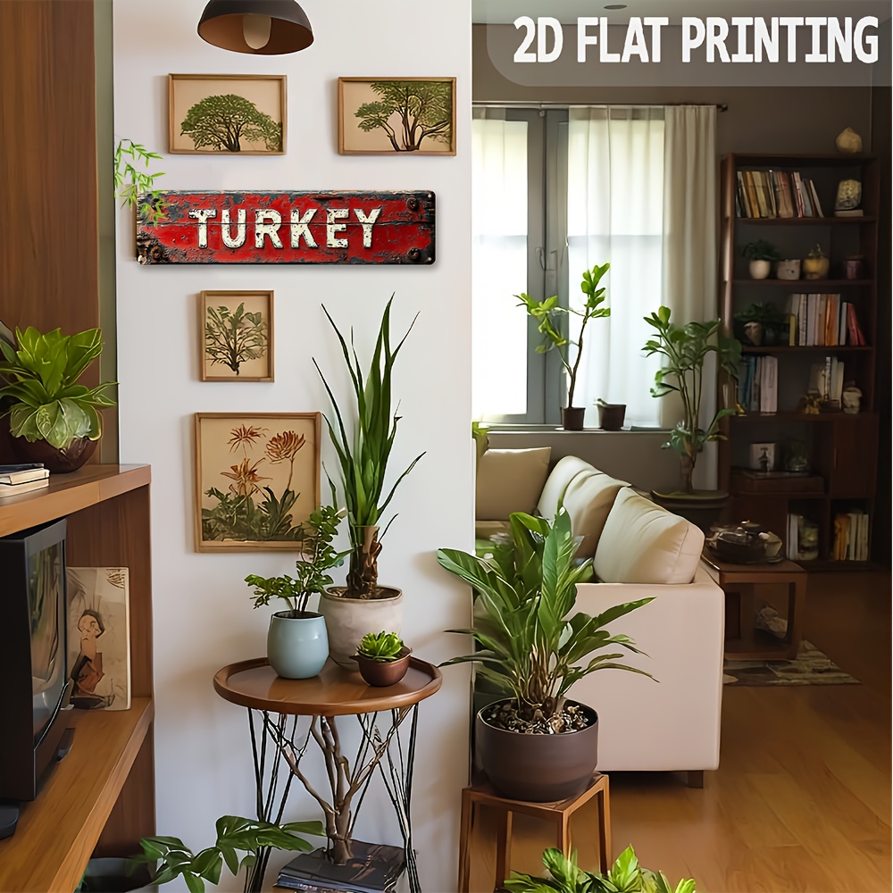 TEMU 2d Flat, 1pc, "turkey" Aluminum Decorative Plaque (15.7x3.9 Inches/40cmx10cm), Suitable For Home, Holiday Decoration Ornaments, Retro Decorative