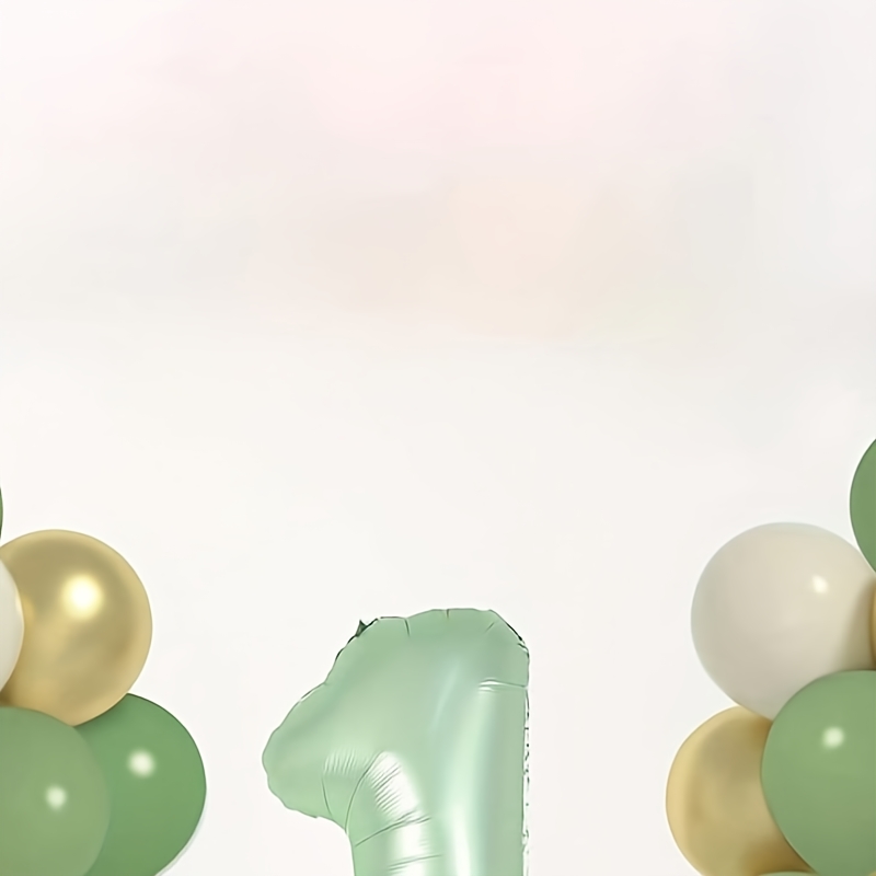 

33pcs Olive Green & Golden Foil Balloon Set, Large Size, Aluminum Film Balloons, For 1st Birthday Party Decorations, Suitable For 14+