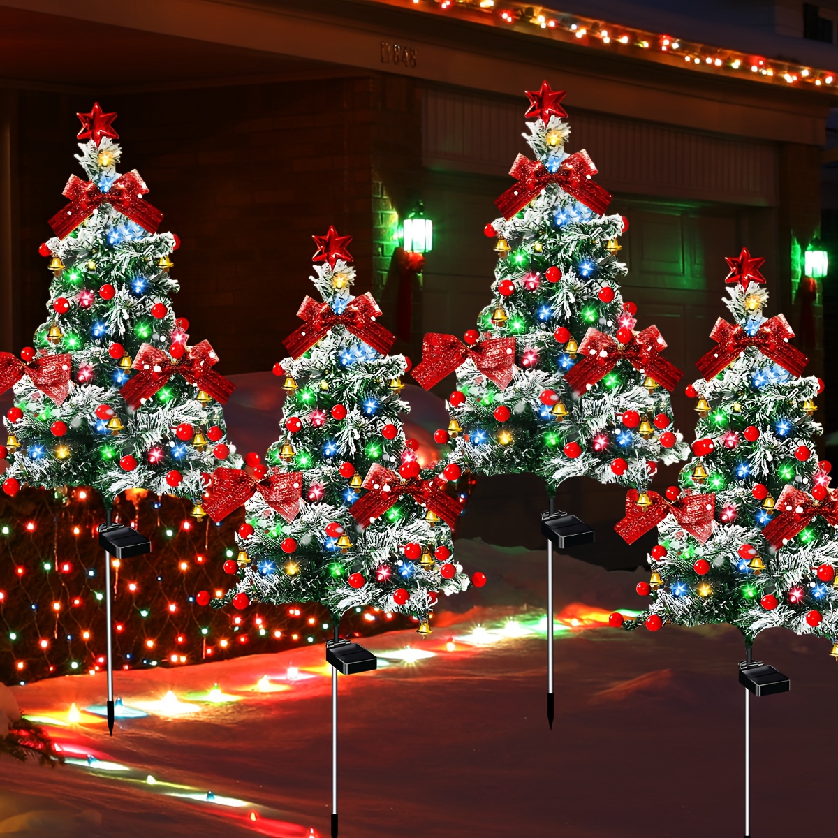 TEMU Christmas Trees4 Solar Powered Christmas Tree Lights, Outdoor Waterproof Led Lights, Romantic Christmas Decoration, Suitable For Yard, Lawn And