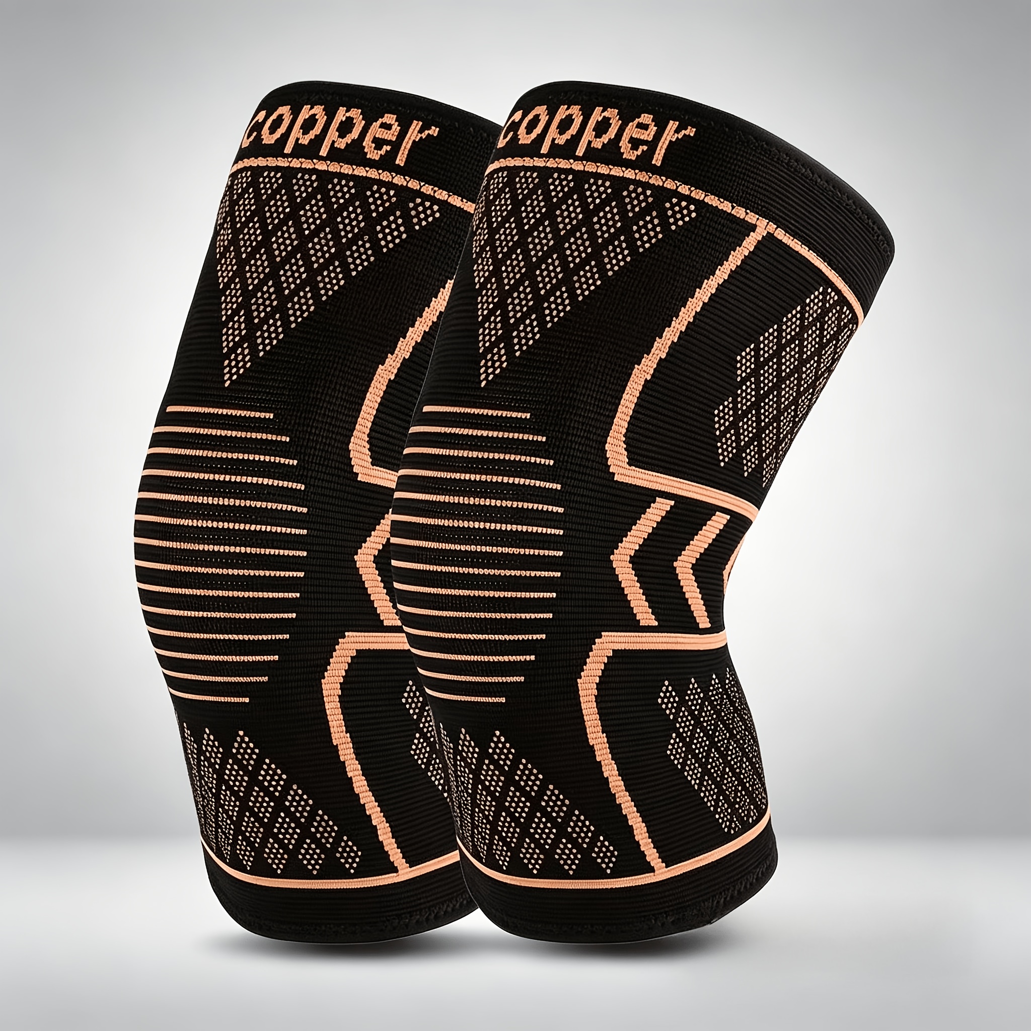 TEMU 2 stuks/Pair Kniebrace van Kopervezel | Ademend en Antislip, Hexagonale Textuur voor Stabiele Ondersteuning, Verbetert en Ondersteuning, Zwart,
