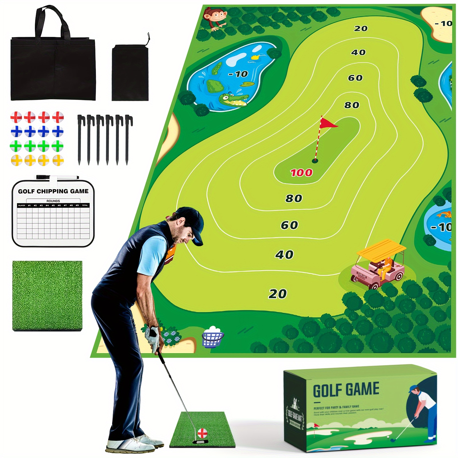 

Chipping Golf Game Mat - Golf Game Training Mat Indoor Outdoor For Adults And Family-father Dad Gifts