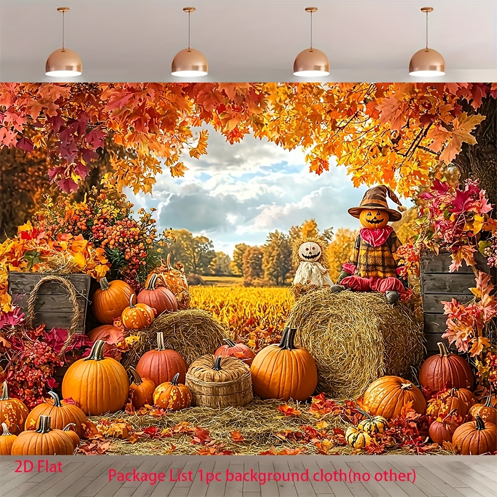 TEMU 1 pz Banner 2D Piatto Autunnale con Zucca e - Decorazione con Zucche e Fienili, Stampa UV per Decorazioni di Compleanno, Halloween, Festa del