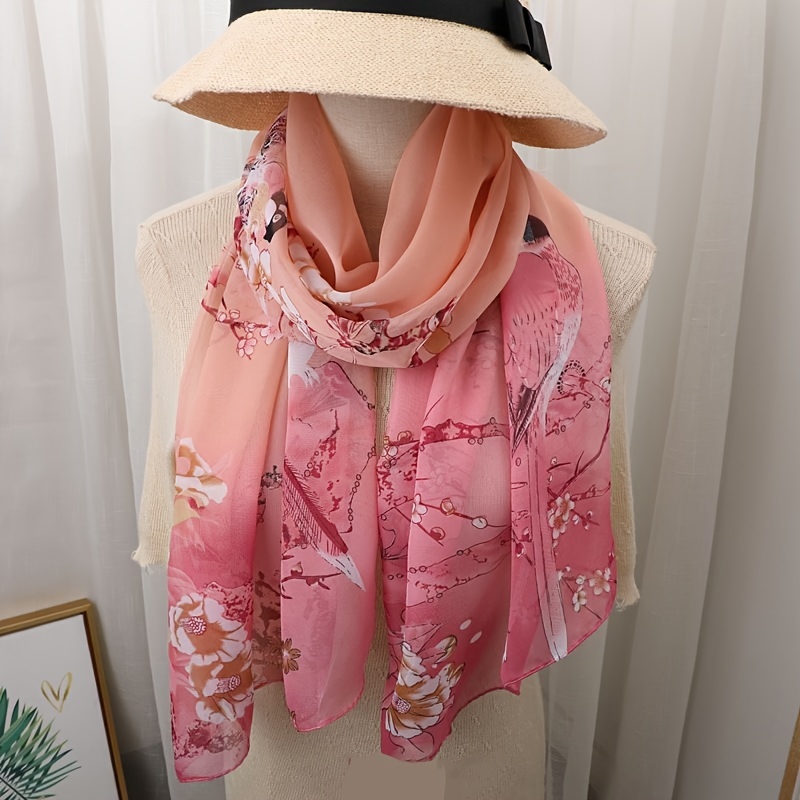 

Women' Scarf, Breathable Long Thin Shawl With Floral Print, Neck Wrap For Spring/autumn, Winter , Summer Sun Protection