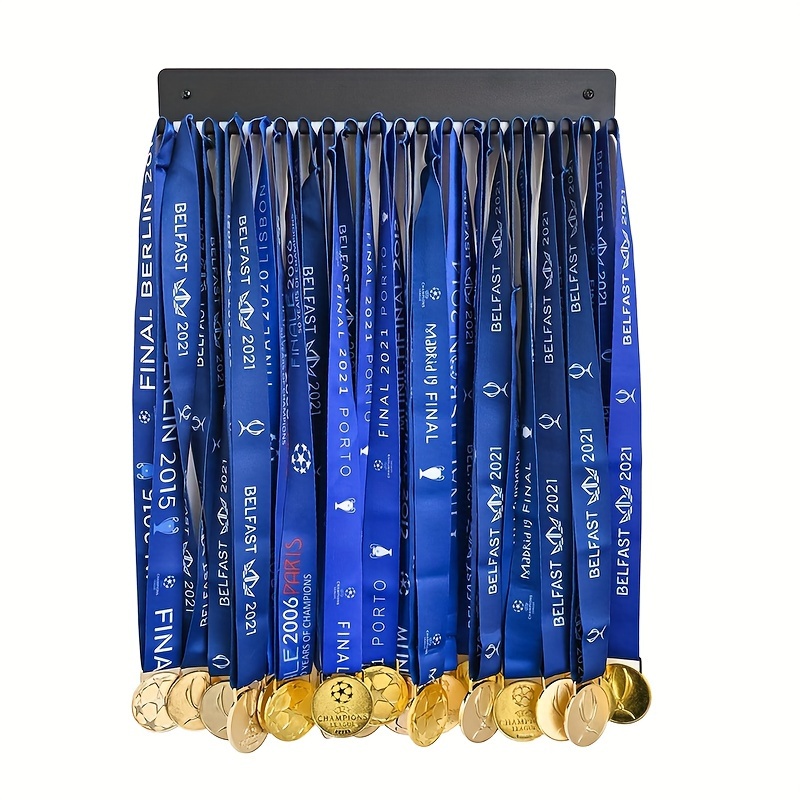 

Contemporary Metal Medal Display Rack With 20 Hooks, Easy Installation Wall Frame For Running Awards, Sports Ribbons, And Honors, Motivational Gift For Athletes, Key Holder