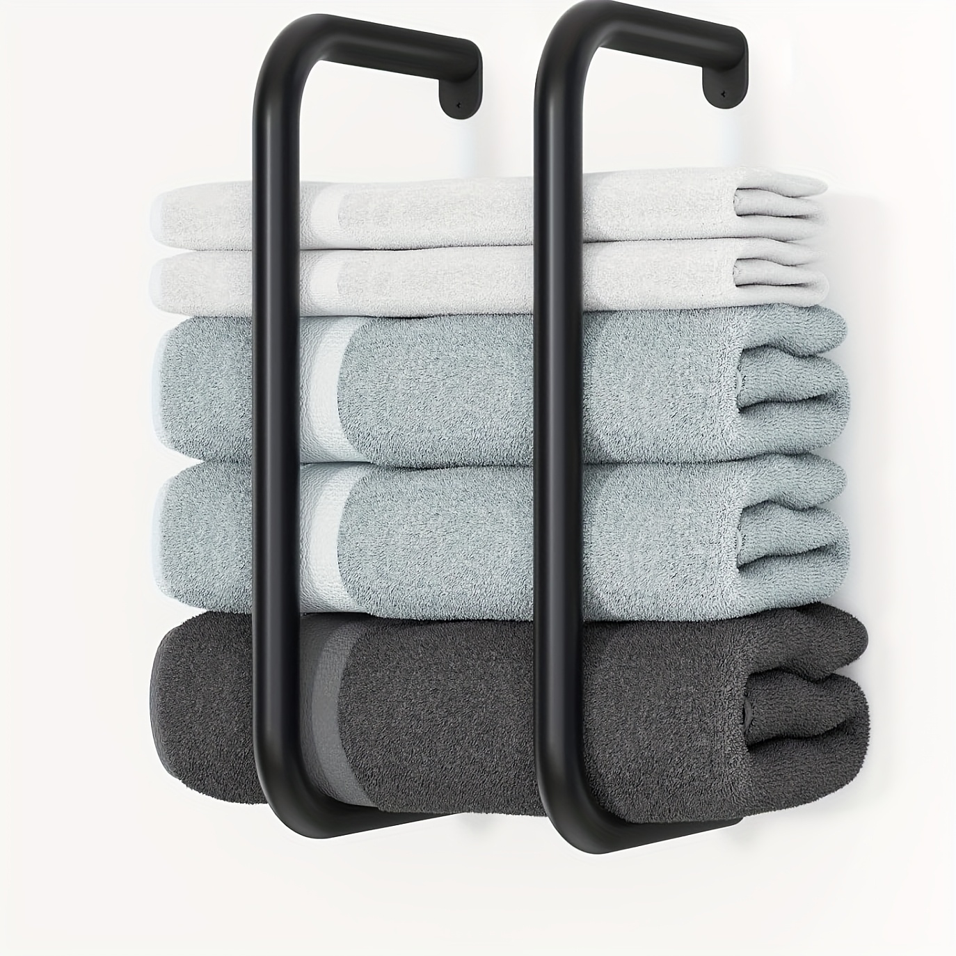 

Sleek Black Stainless Steel Wall-mounted Towel Rack - Modern Rolled Towel Holder With Multiple Bars For Bathroom Organization, No Drilling Required, 13.2 Inch, Towel Holder For Bathroom, Towel Racks