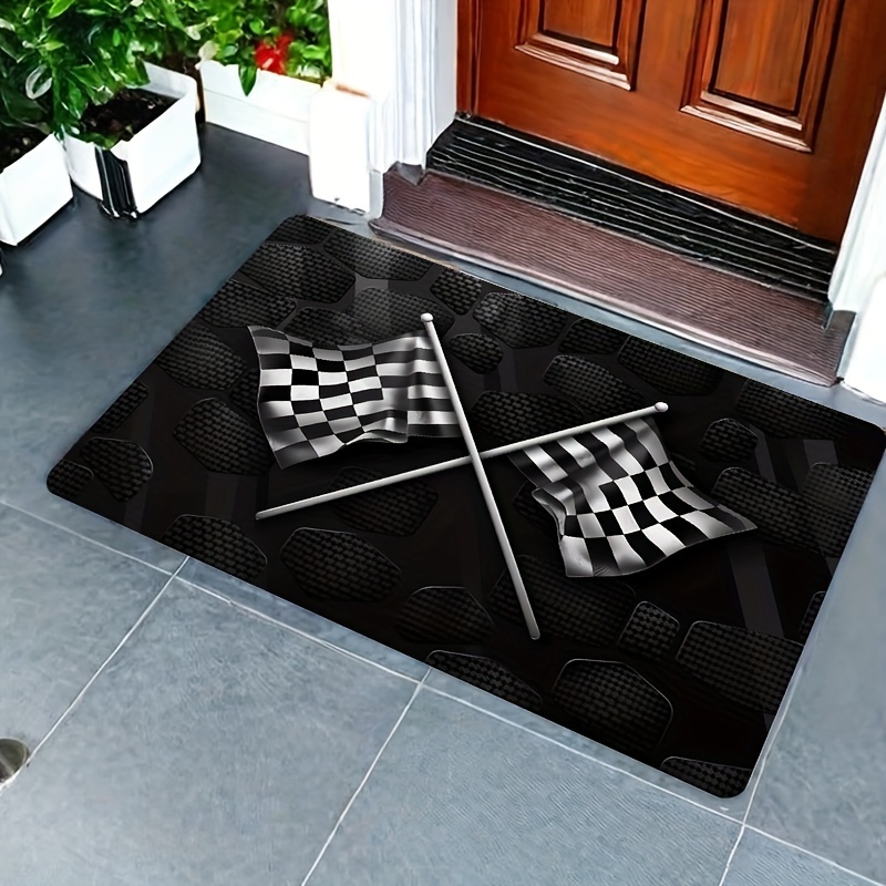   area rug black white checkered   machine washable   living room bedroom and kitchen decor details 9