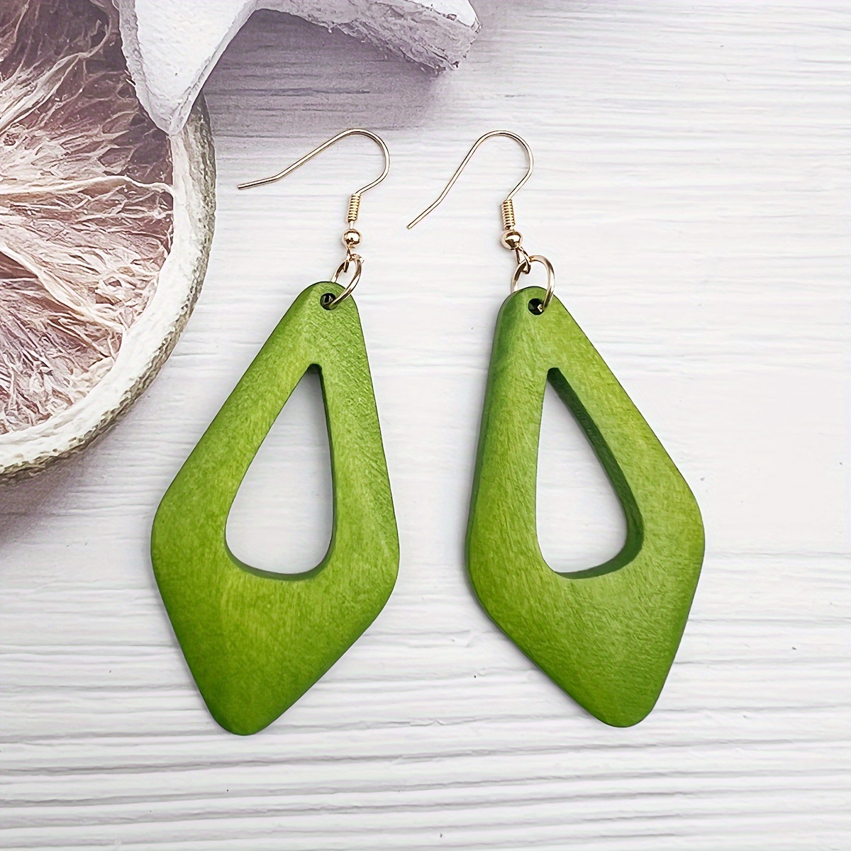 E-shop 1 Paar Modische Hohle Geometrische Vielseitige Holzanhänger-Ohrringe, Einfache Mehrfarbige Bohemian-Urlaubsstil Holzohrringe für Frauen