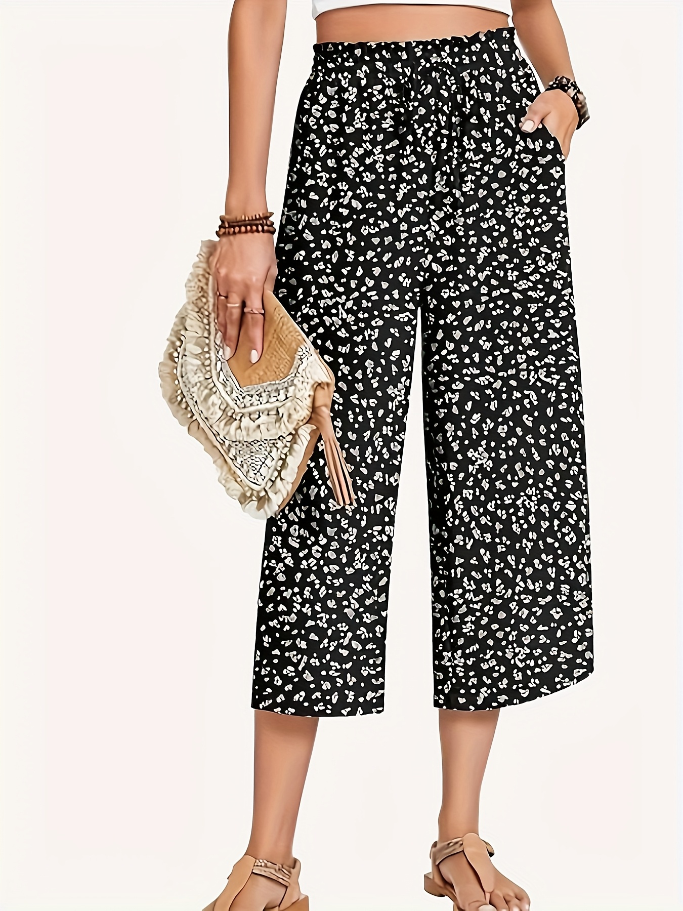 elegant women's high waist cropped capri pants floral Temu Bahrain