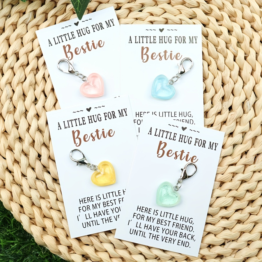 

4pcs A For My Bestie. 4pcs Cartoon Keychain: Pocket Heart Hug, Cute Key Ring, Support Gift, Friend Gift, Hug Gift, Hug Token, Party Gift