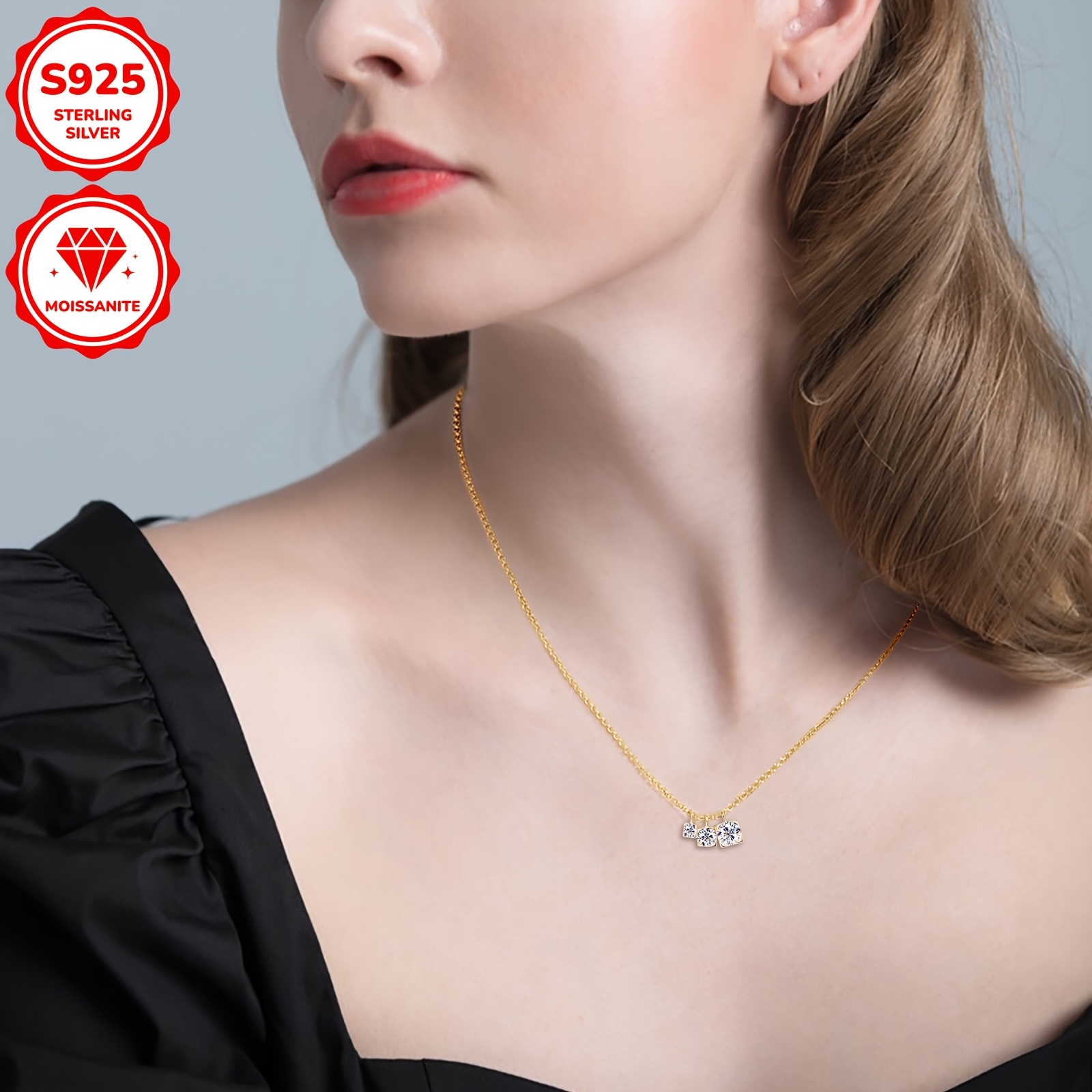 silver weight 3 89g moissanite 5mm 4mm 3mm 1 each total carat 0 9ct 1 moissanite necklace 925 silvery ladies fashion 3 moissanite pendant necklace 925 pure silvery jewelry chain length 45 5cm details 7