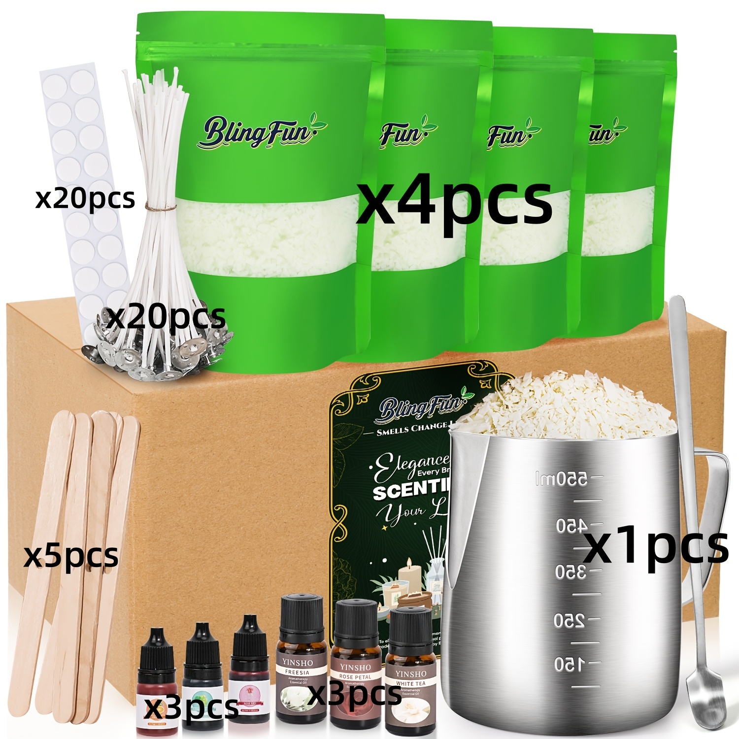 Blingfun Candle Making Kit For Beginners With 650ml , Spoons, Wick Holders, Candle Wicks, Wick Stickers Complete Candle Making Supplies Set