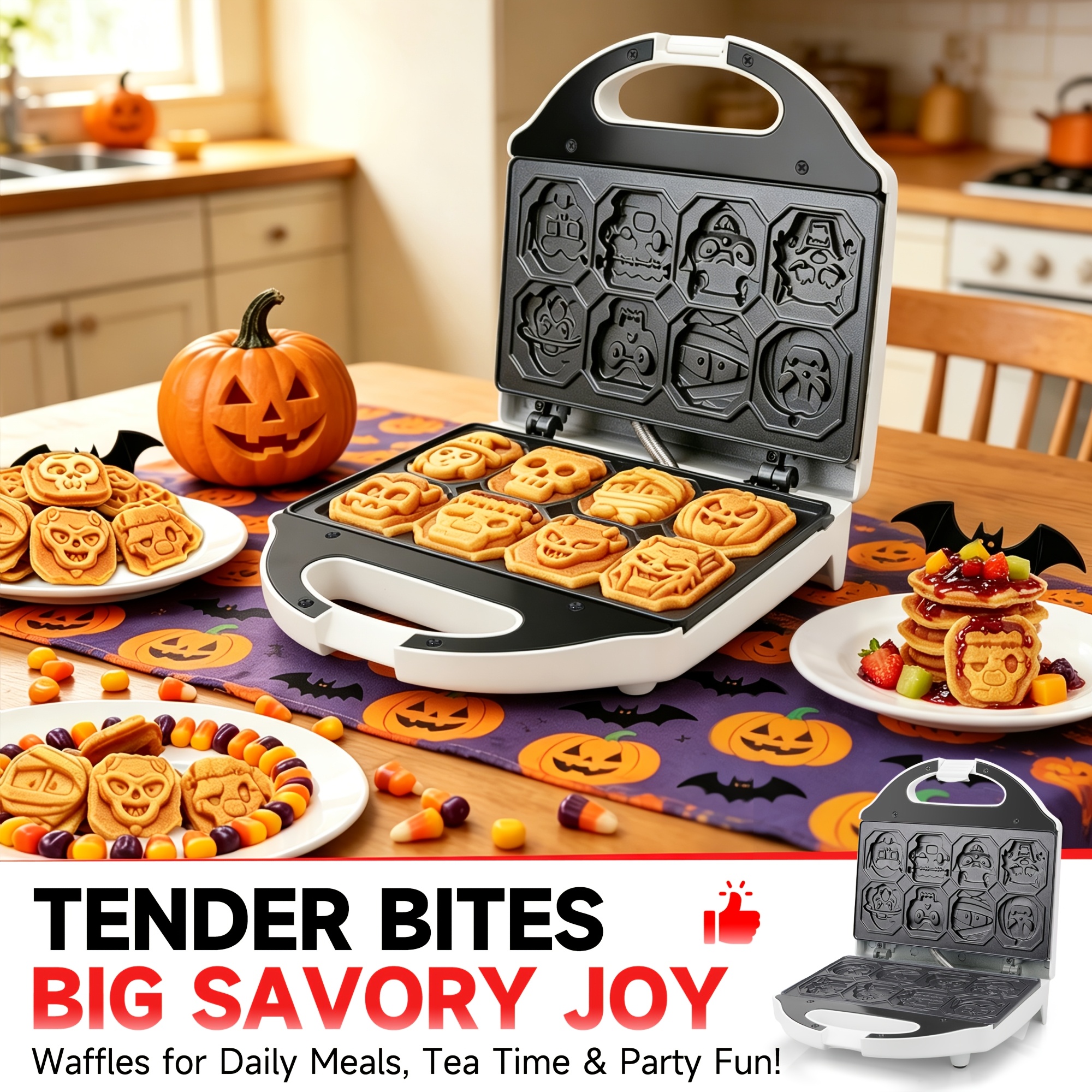 For Kids, Mini Pancake Maker Machine, Electric Small , 8 Fun Character Waffle Maker, Gift For Christmas Halloween, White