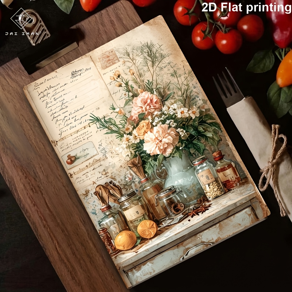 TEMU JAI IMAN 96 Seiten (Nicht wiederholende Muster) A5 Größe Junk Journal Schreibbuch mit Vintage Küchenmustern, für Hausfrau, Oma's Küchennotiz,