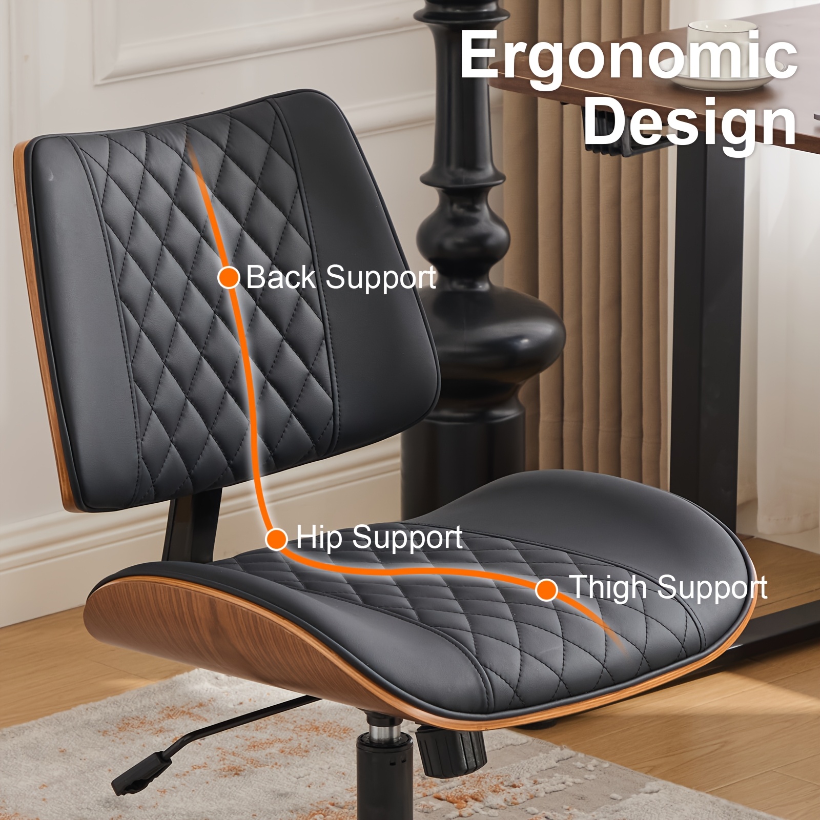 Armless Home Office Executive Chair, Desk Chair with Low Back Lumbar Support, Ergonomic Computer Desk Chair with 360° Swivel Wheels for Adult Work And Study, Black/Beige/Brown
