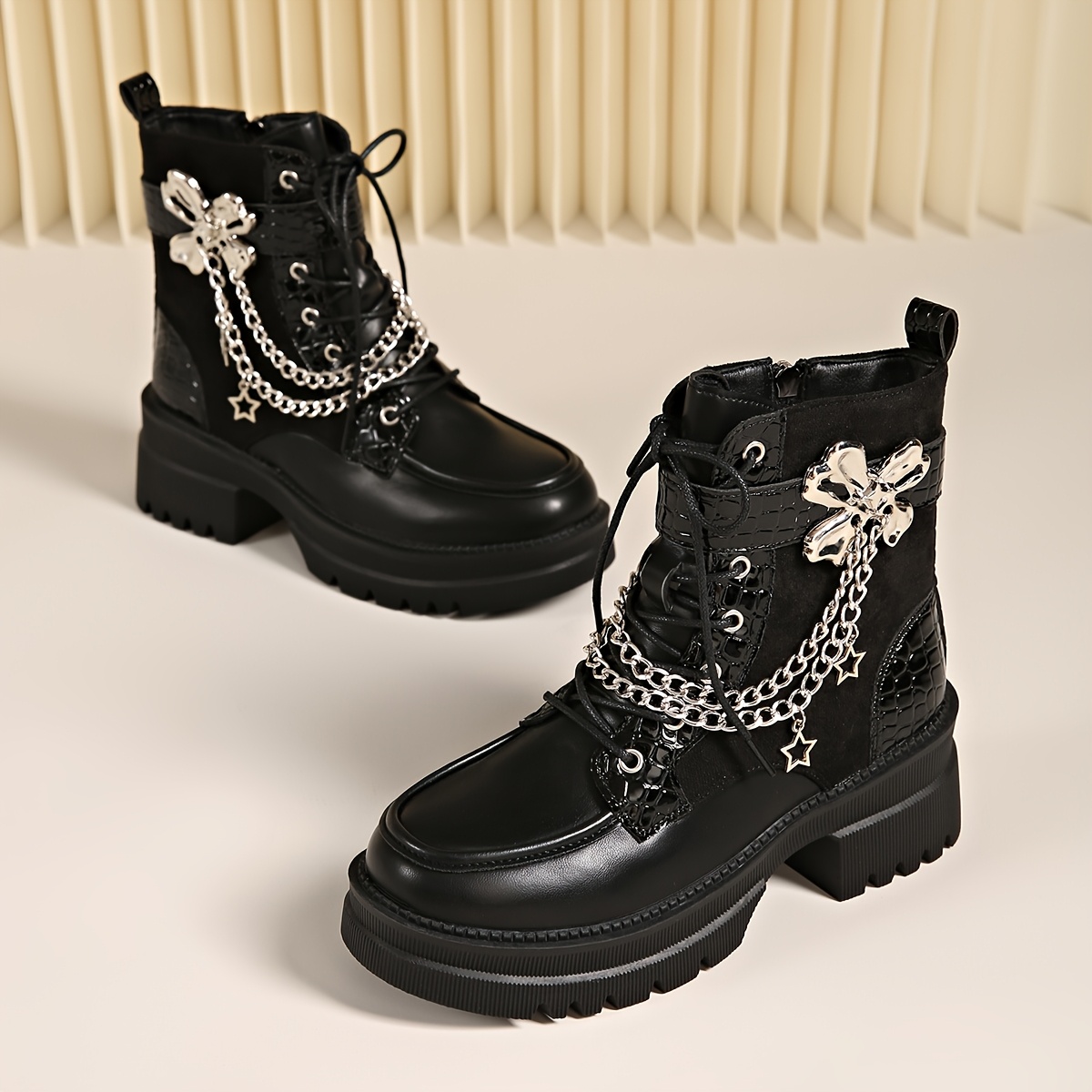 womens punk platform boots black crocodile embossing - Temu Portugal