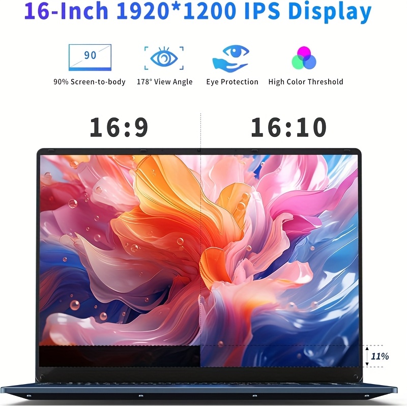 FUNYET 16-inch Gaming Laptop, 16GB RAM 1TB SSD, N150 Processor, FHD 1920 * 1200, 180 Open Angle, Backlit, BT4 WIFI5, Backlit Keyboard, Blue, Gray