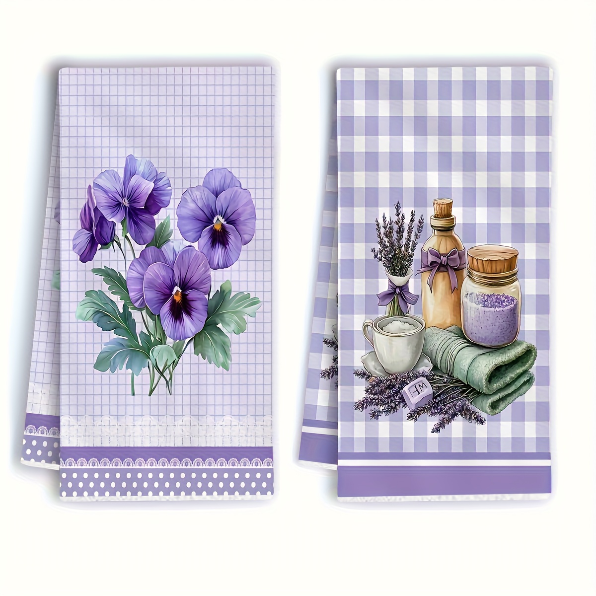 TEMU 2pcs Set, Purple- Small Vase Printed Towel Cleaning Cloth, -dry Kitchen Towel, Home Decor Towel Set, Bathroom Supplies, Housewarming Gift