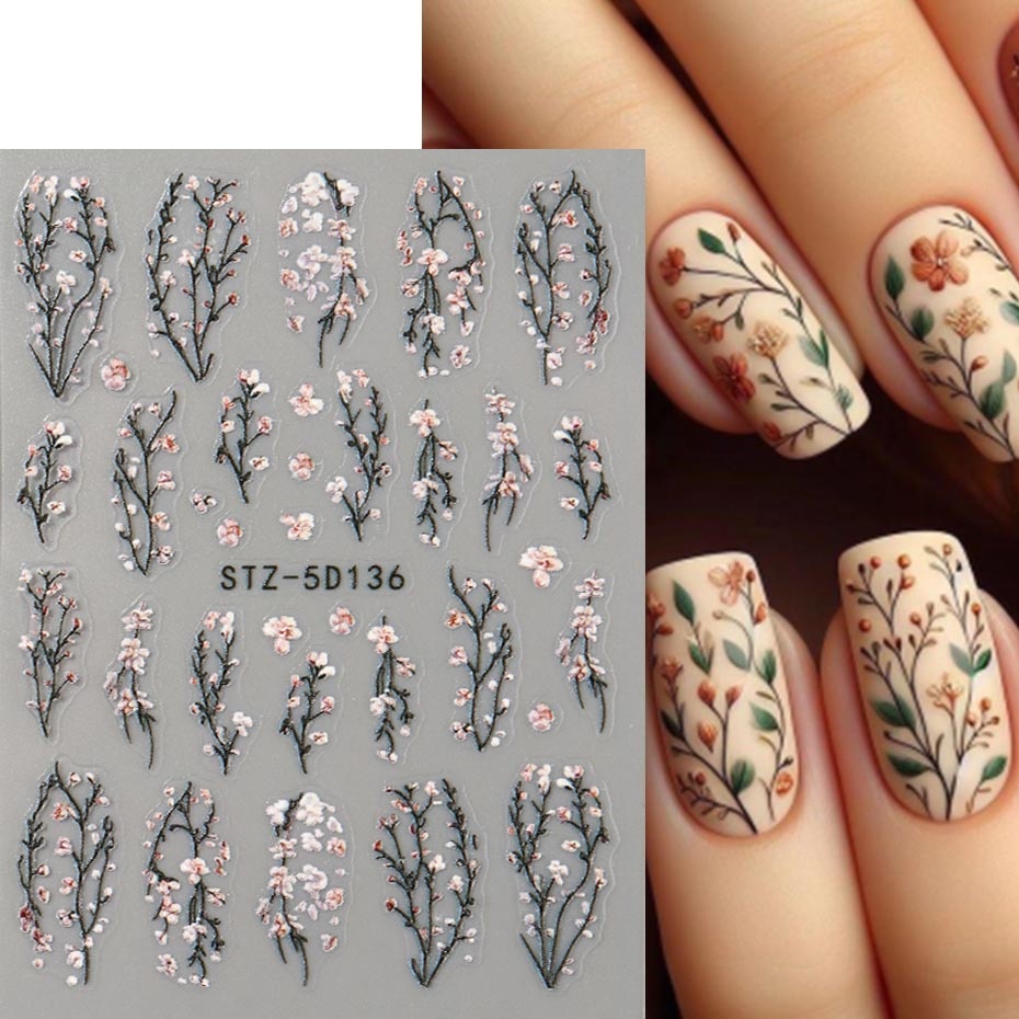 2pcs nail stickers featuring irregular line branches floral