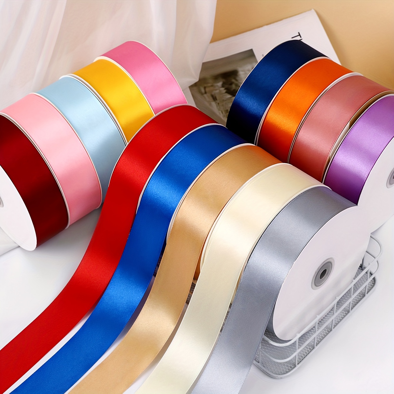 

elegant Shine" 100 Yards Of 1.57" Wide Solid Color Polyester Satin Ribbon - Perfect For Diy Rose Bouquets, Hair Bows, Gift Wrapping & Party Decorations