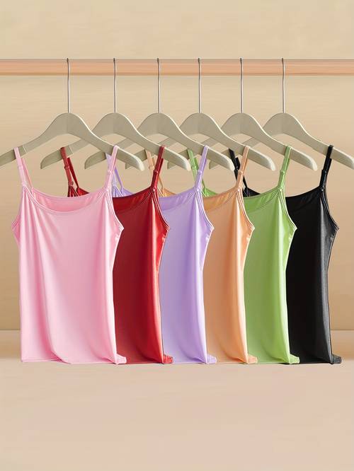 6pcs womens breathable cami comfortable adjustable straps solid color sleeveless shirts for casual attire