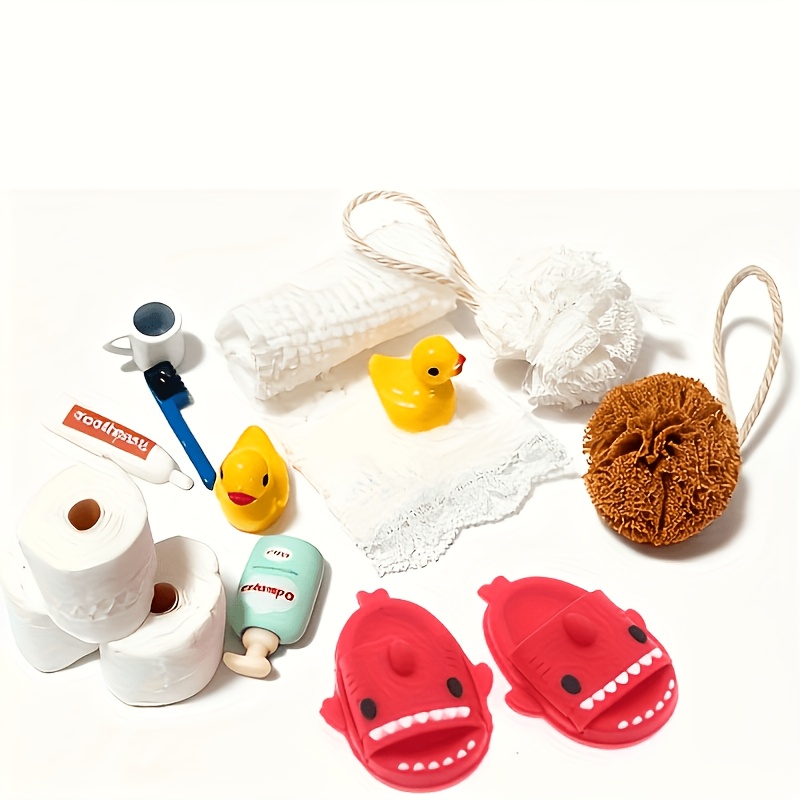 TEMU Dwarf Additions, 14pcs Mini Dwarf Accessory Set, Bathroom Set, Suitable For Dwarf Doors, Christmas Decorations, Including Mini Red Slippers,