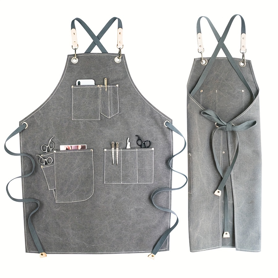 

Canvas Stylist Apron With Cross-back Straps And Multiple Pockets, Durable Woven Polyester-cotton Blend, Ideal For Barbers, Florists, Artists, And Gardeners - 1 Piece
