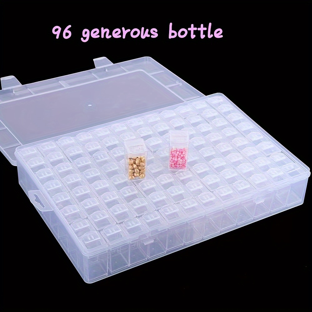 

96-slot Plastic Independent Sealable Storage Organizer Box For Diamond Painting Tools, Rhinestone Embellishments, Seed Bead Storage, And Nail Art Supplies With Large Capacity