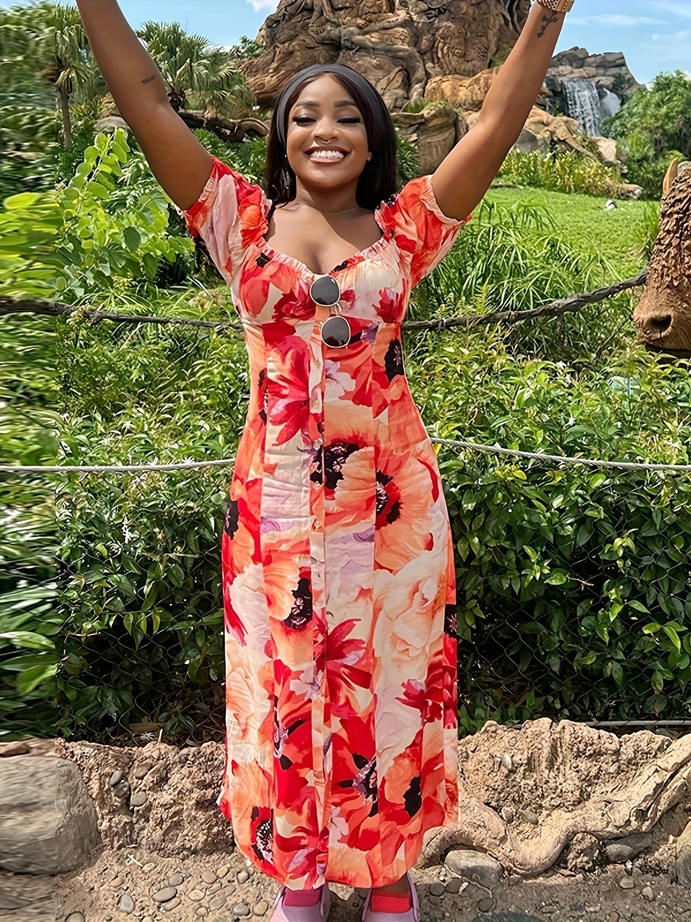 3428 fashion u neck dress print cardigan skirt Temu Mauritius