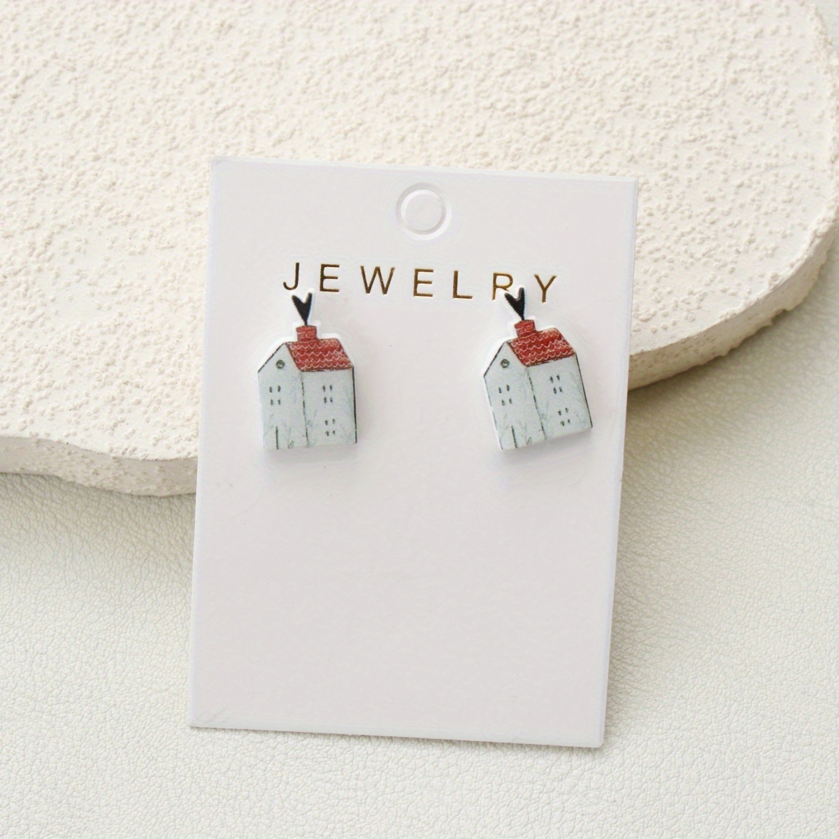 Image of 1 Pair Of Retro Small House Acrylic Earrings Stainless Steel Ear Pins Gift Daily Versatile Jewelry Friendship Gift