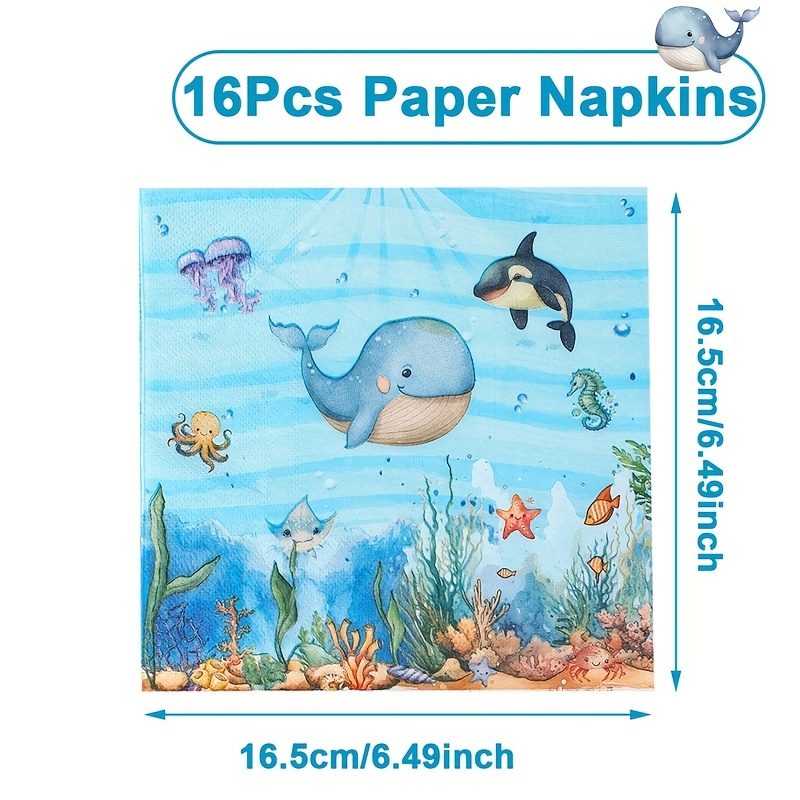 Image of 16pcs Of Marine-themed Paper Napkins, Suitable For Disposable Use, Perfect For Decorating Birthday Parties, Baby Showers, And Desktop Displays For Halloween、christmas