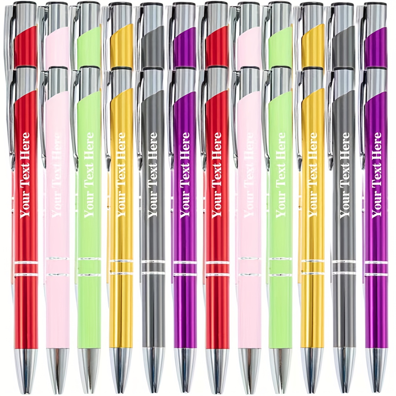 

8 16 24pcs Customized Round Metal Retractable Ballpoint Pen Set With Touch Pen - Smooth Writing , Medium Tip, Suitable For Office, School, Diary And Art Projects, With