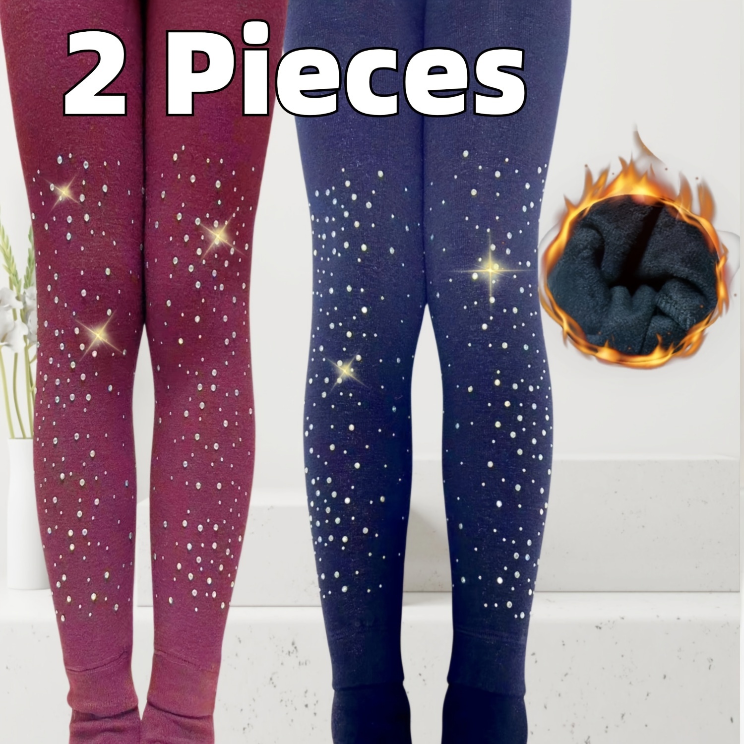 1/2 stuks Winter Meisjes Verjaardags- en Feestcadeaus, Damesleggings met Diamanten Bevestiging, Hoogelastische Broeken, Dik Geïsoleerde En Koudbestendige Jongerenbroeken, Dromerig en Mooi, Zacht en Casual