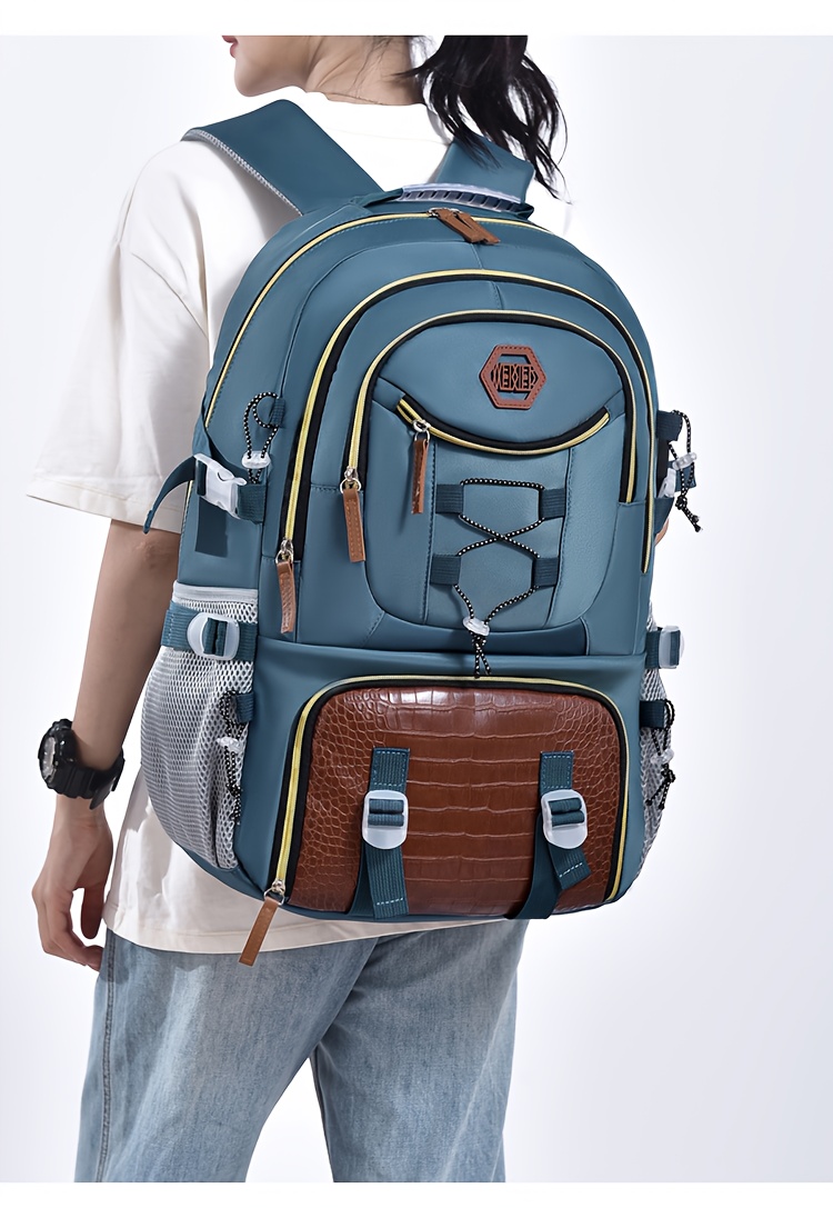 [Large Capacity Hiking Backpack] 10.57 Gallon Large Capacity Hiking Backpack with Shoe Compartment & Laptop Sleeve - Durable Multi-Compartment Travel Backpack with Padded Shoulder Straps, Padded Back Panel & High Quality Design - Blue/Grey/Tan for Camping, Business Travel, School - Ideal Gift for Outdoor Adventurers (36-40L)
