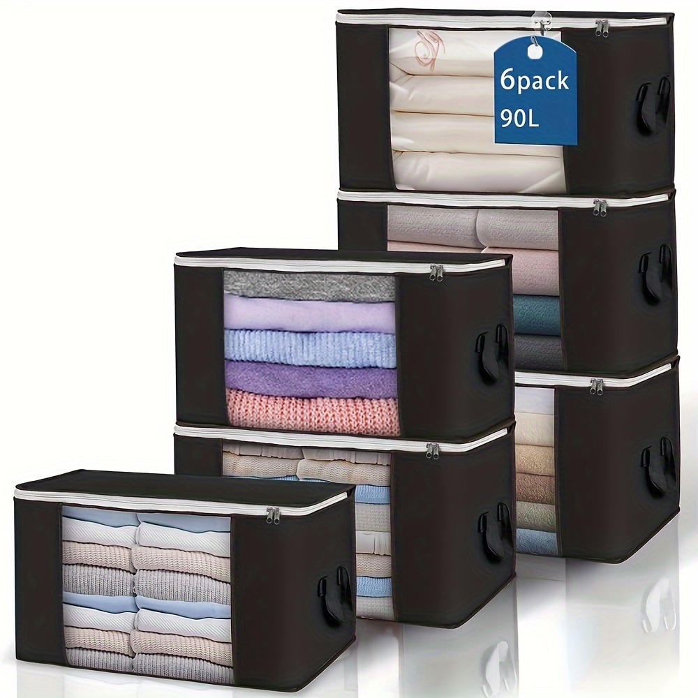 Cajas Almacenajes Ropa con Tapa y Asas, Caja Tela Almacenaje para Armario,  Gris, 3 Piezas