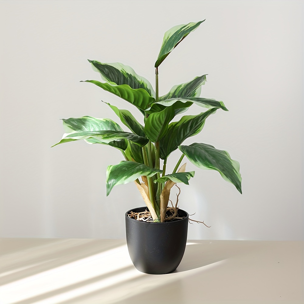1 Lifelike Artificial Potted Plant With Green Leaves - , Durable Plastic, Living Room, Desk, And Office Decor, Artificial Plants For Home Decor