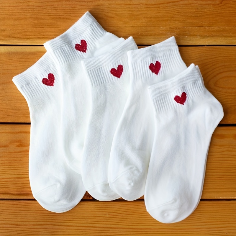 E-shop 5 Paar Herzmuster Paar Socken, Vielseitige Bequeme Niedliche Kurze Damen Socken