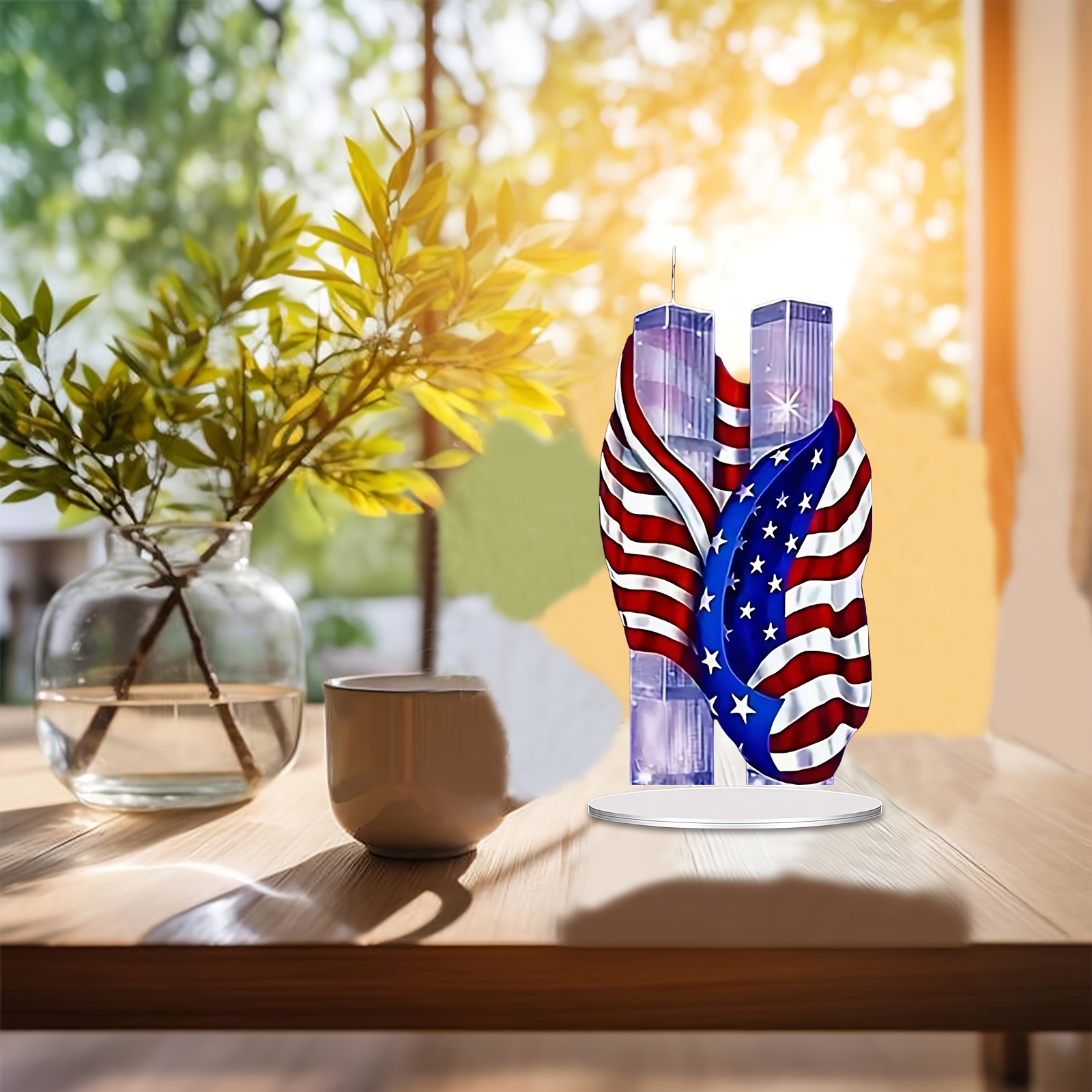 

2d American Flag Memorial Decor - Patriotic Acrylic Desk Display, 7.48x4.72 Inches, & Easy To Clean, Home, Office, Or Café Décor