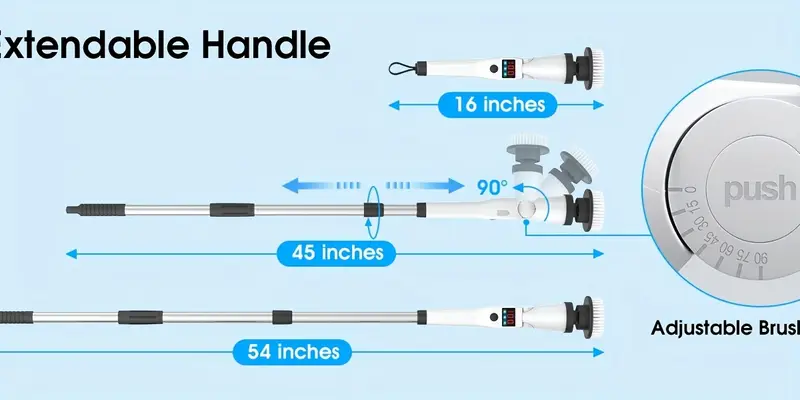 brosse de nettoyage électrique fil 9 têtes de brosse remplaçables 3 , 5200 mah, brosse de douche réglable avec poignée dextension rétractable, pour salle de bain, cuisine, baignoire, toilettes, carrelage, fenêtres détails 6