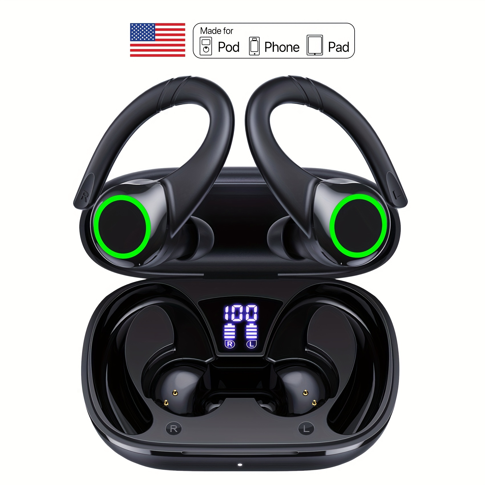 

Wireless Earbuds 64 Hrs Playback 400mah Charging Case Sports Earphone Wireless With Led Display In-ear Headphones Built-in Mic For Running/working