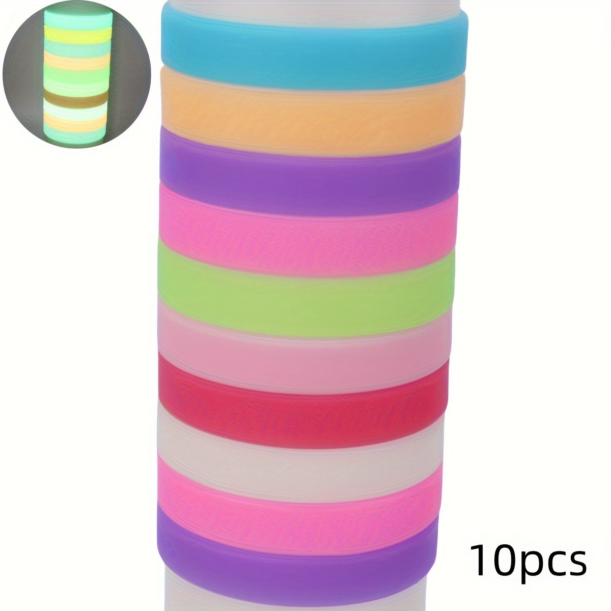Image of 10pcs -the-dark Silicone Bracelet Wristband, Luminous Silicone Bracelet, Neon Bracelet, Suitable For Concerts, Sports, Carnivals, Weddings, , Gifts