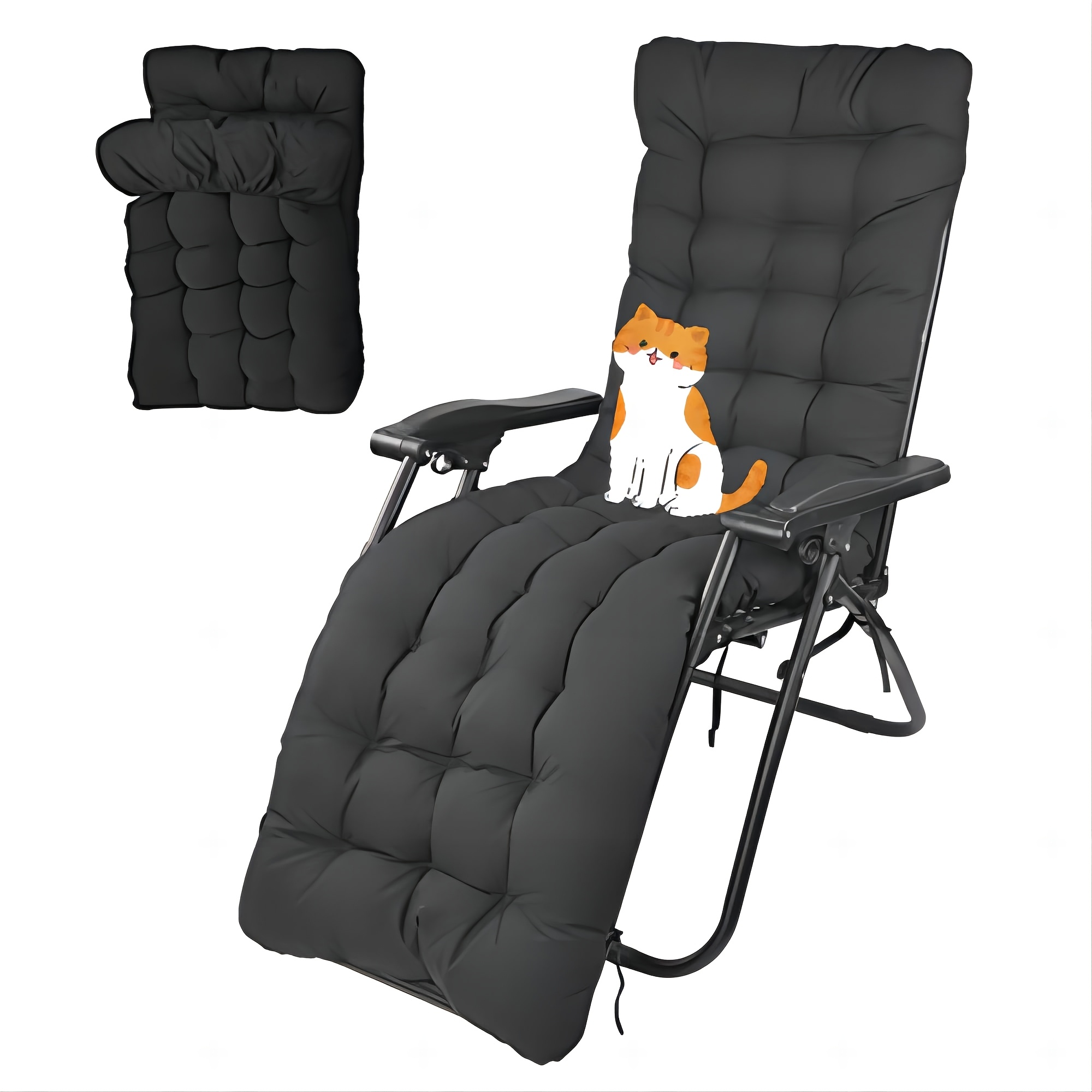 Image of Sun Lounger Cushion 67x21 Inch Garden Sun Lounger Cushion With Top Cover Thick Replacement Seat Pad For Indoor Outdoor Garden Patio Beach Black