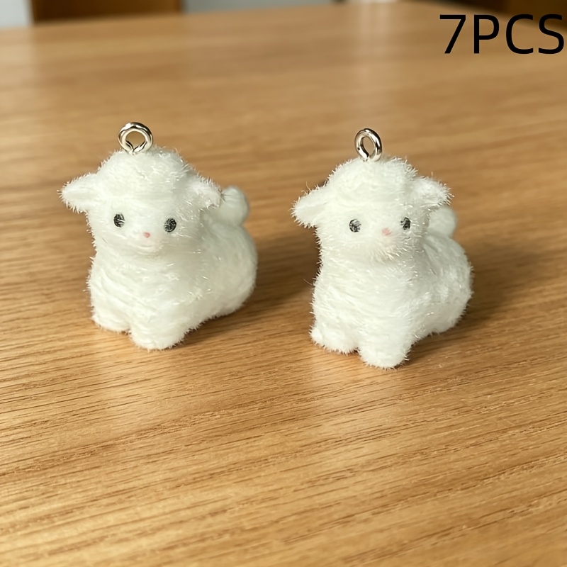 TEMU 7 breloques moutons en peluche de haute qualité en résine, parfaites pour bijoux, boucles d'oreilles, , bracelets, pendentifs de téléphone et