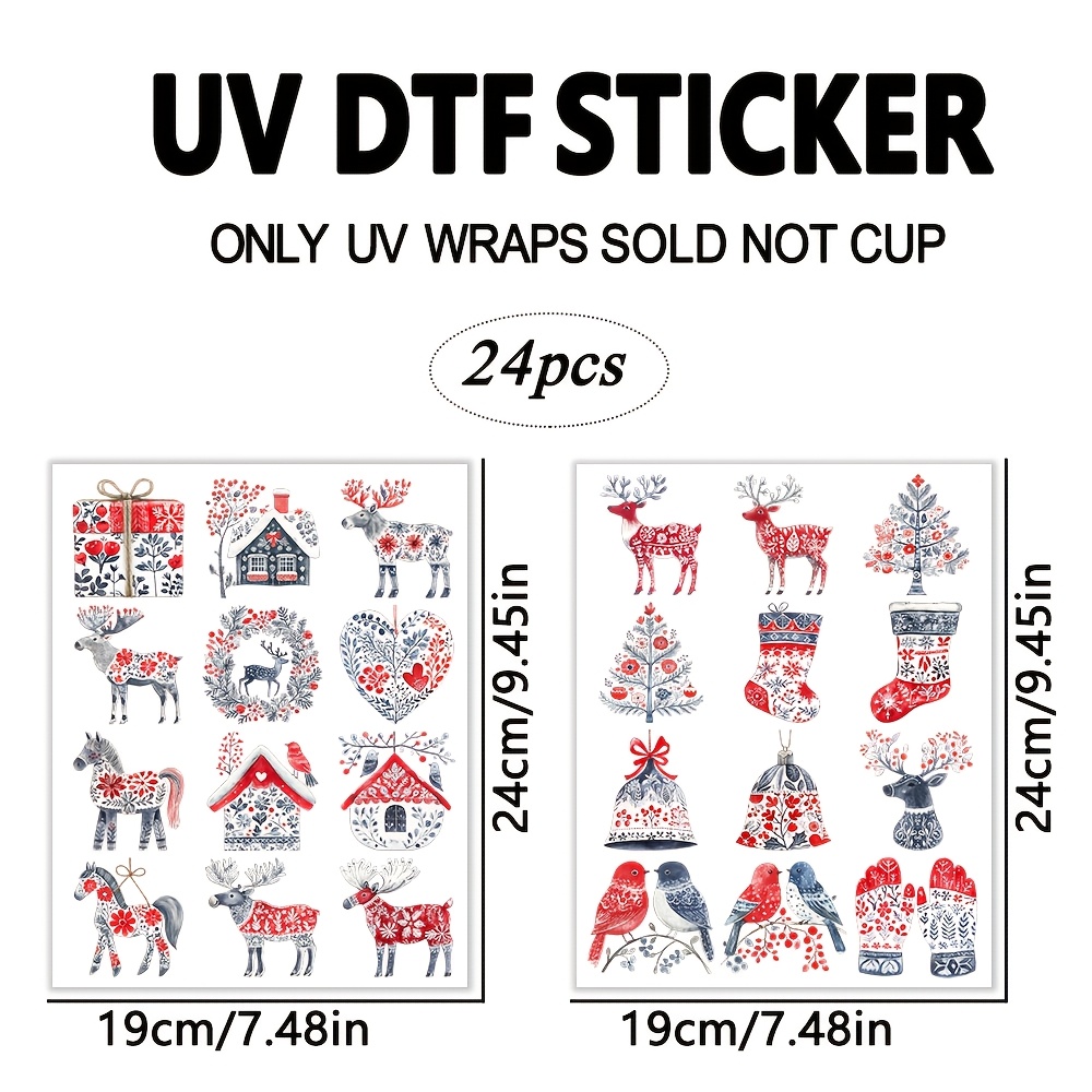 TEMU 24 Nordic Watercolor Folk Patterns With Reindeer, Cottages, Robins And Snowflake . Great For Tumblers, Storage Boxes And Stationery.