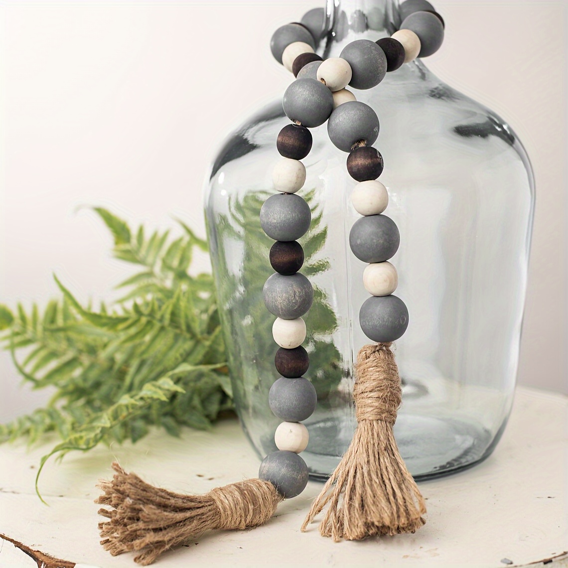 

1pc, Rustic Farmhouse Beads Garland, Wooden Bead Wreath With Tassels, Vintage Home Decor Accessory