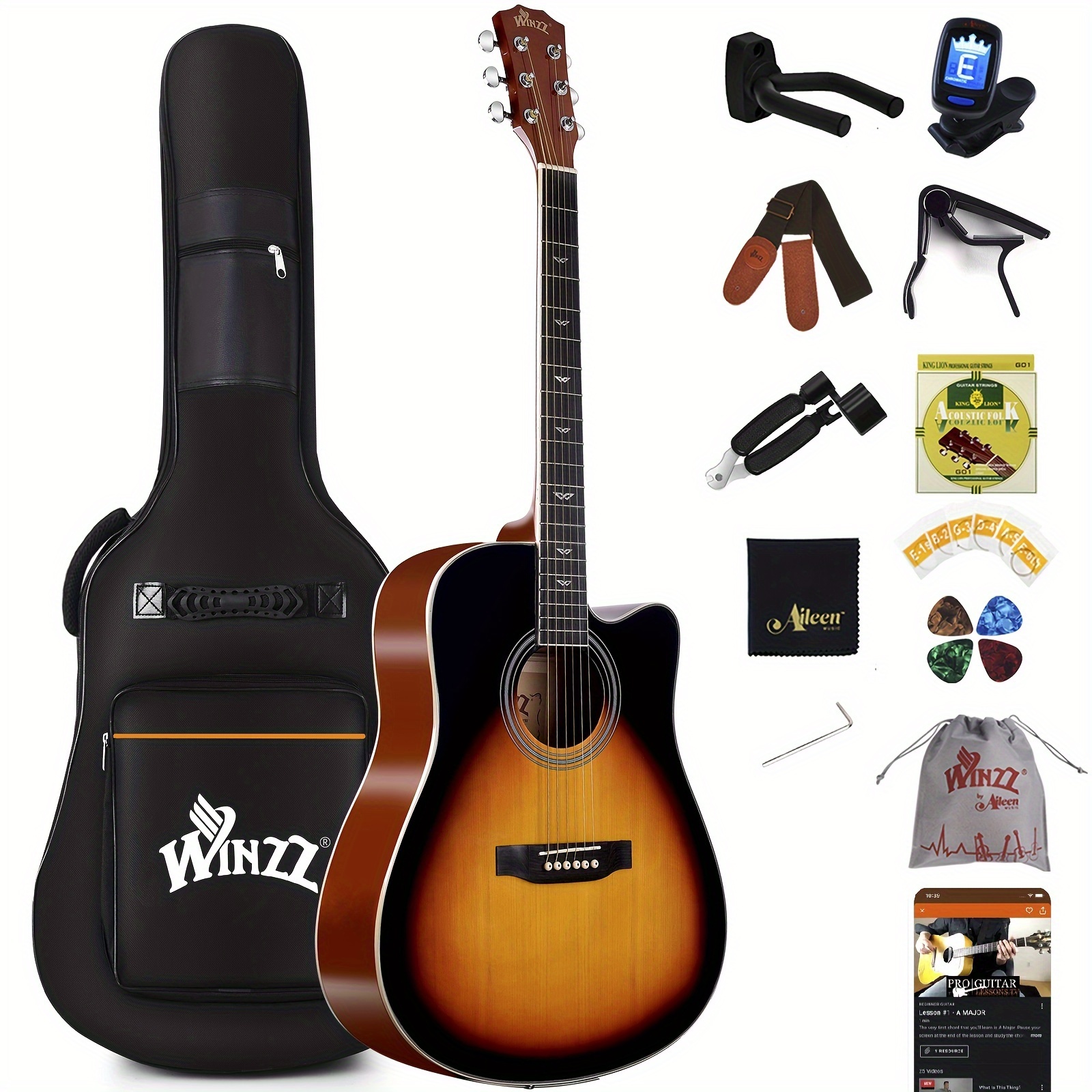 

Tg-a4 41inch Acoustic Guitar Package For Beginners Adult Teen - Starter Kit, Glossy Sunburst
